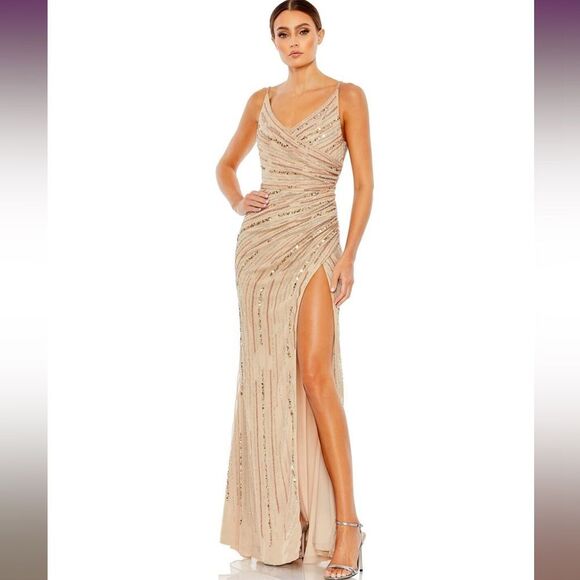 NWT Mac Duggal 10932 Surplice Front High Slit Dress Size 4 ✨ - Picture 1 of 13
